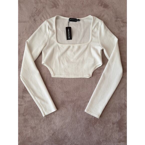 Pretty Little Thing Tops - NWT PrettyLittleThing White Ribbed Long Sleeve Crop Top Size 6